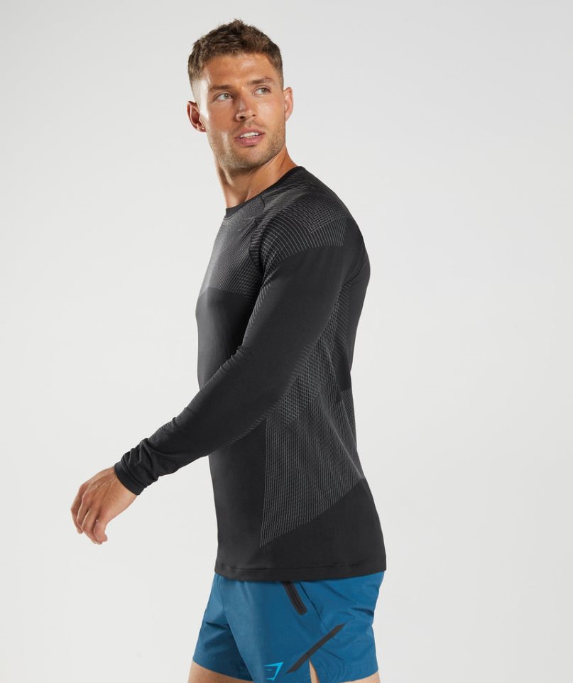 Men's Gymshark Apex Seamless Long Sleeve T-Shirts Black | NZ 5NHEVD